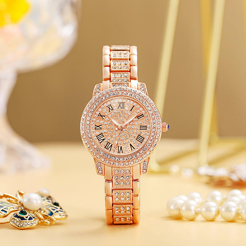New Fashion Glamorous Luxury Lady Watch Diamond-encrusted Ladiessteel Strap Quartz Watches Women Alloy Watches