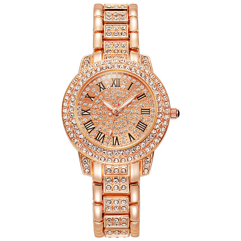 New Fashion Glamorous Luxury Lady Watch Diamond-encrusted Ladiessteel Strap Quartz Watches Women Alloy Watches