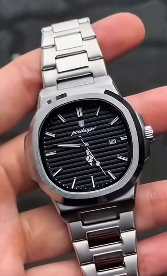 Poedagar black dial watch for men