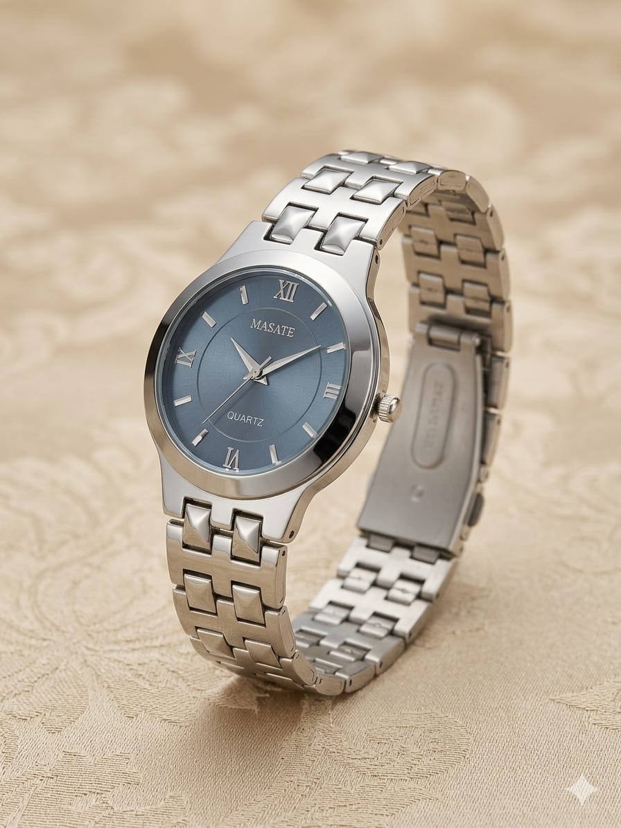 Masate Silver Stainless Steel with black dial for ladies - Fasheena Styles