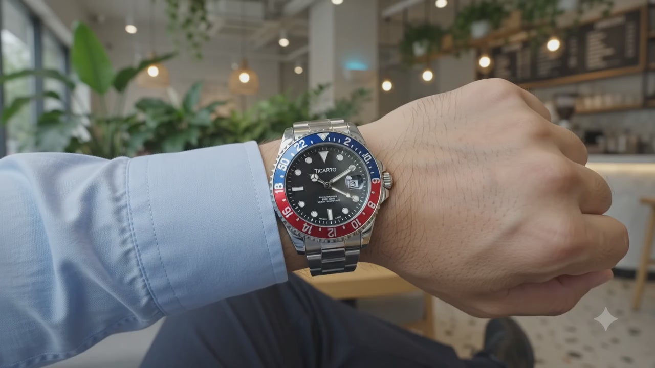 Ticarto Red and blue moving dial watch for men