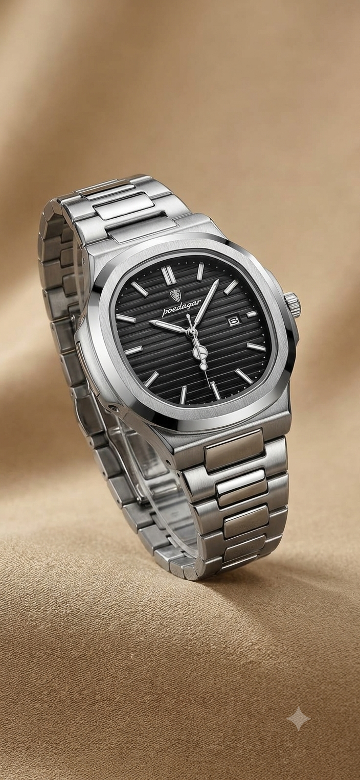 Poedagar black dial watch for men